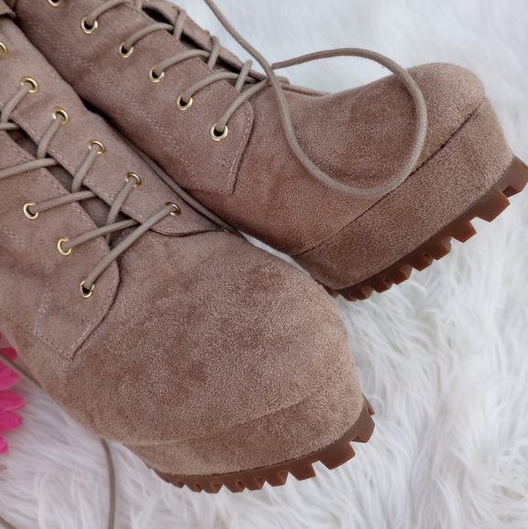 Guess Faux Suede Nude Luggy Buckle Platform Booties - Picture 7 of 15